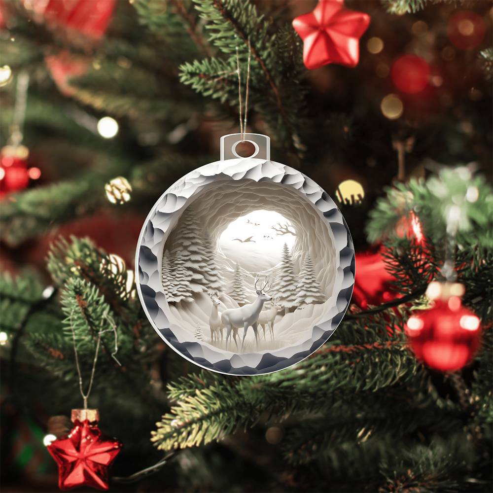 Acrylic Christmas Ornament Snowy Woods 3D Effect-[Heartfelt Family Gift]