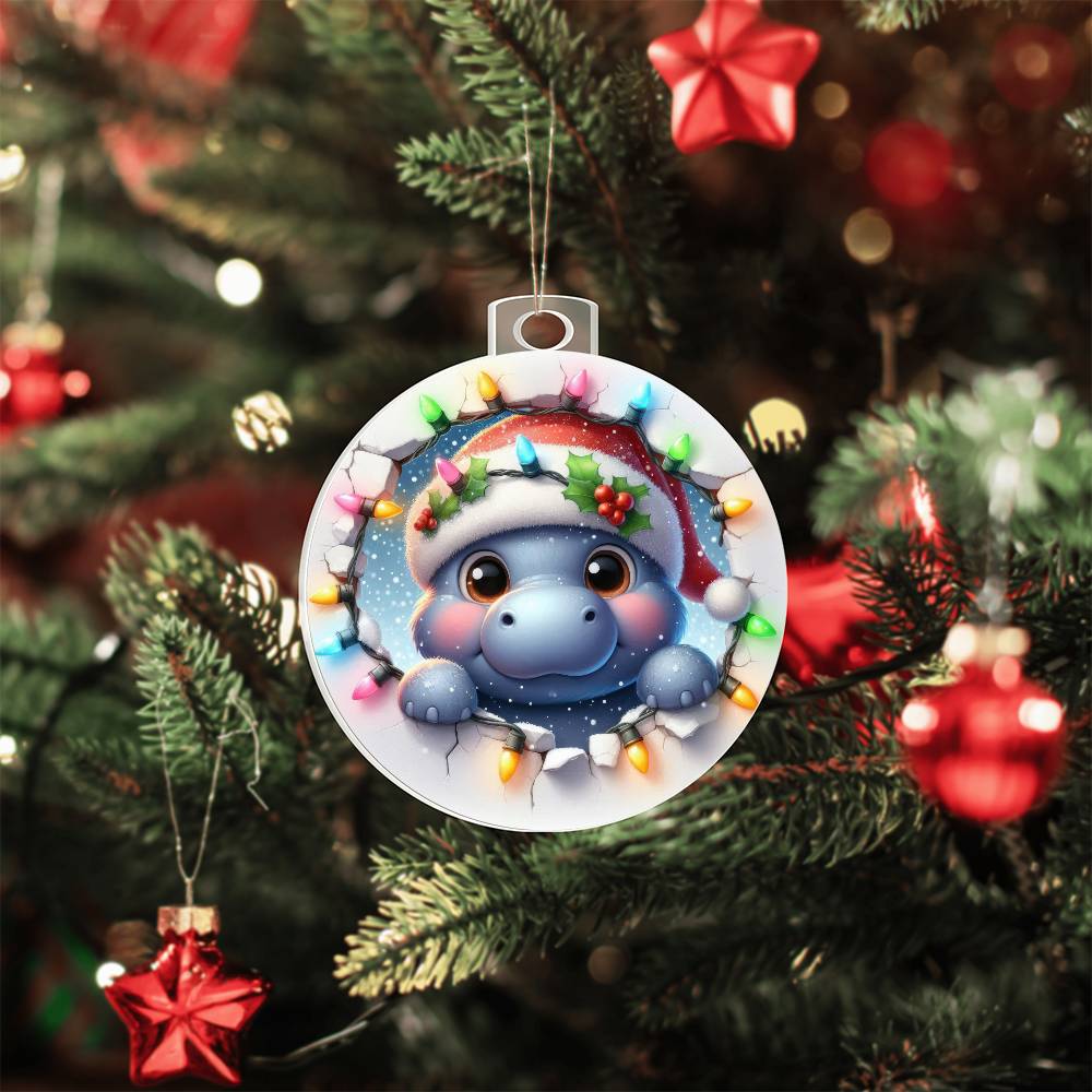 Hippo Breakaway 3d Effect Acrylic Ornament-[Heartfelt Family Gift]