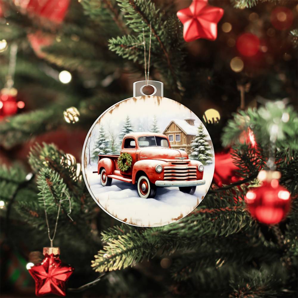 Pickup Truck Acrylic Christmas Ornament-[Heartfelt Family Gift]