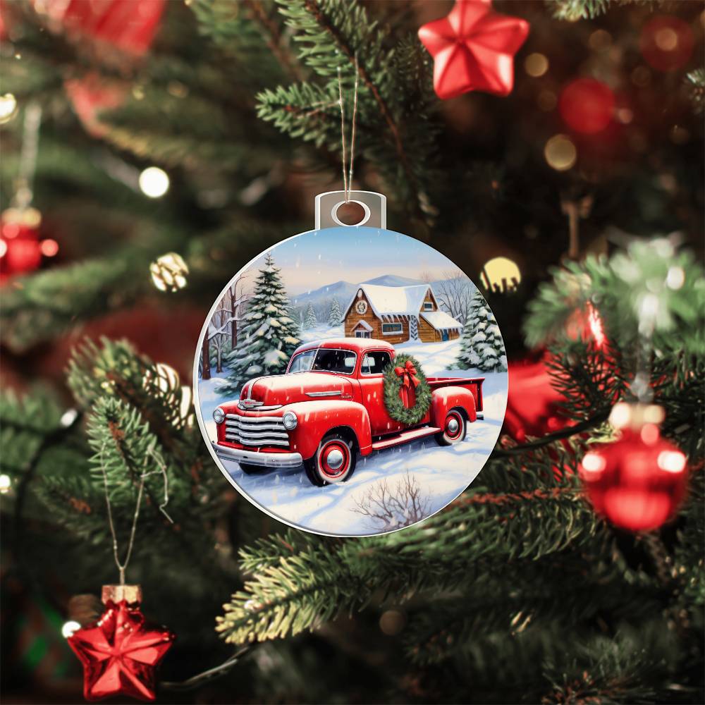 Red Pick Up Truck Acrylic Ornament-[Heartfelt Family Gift]