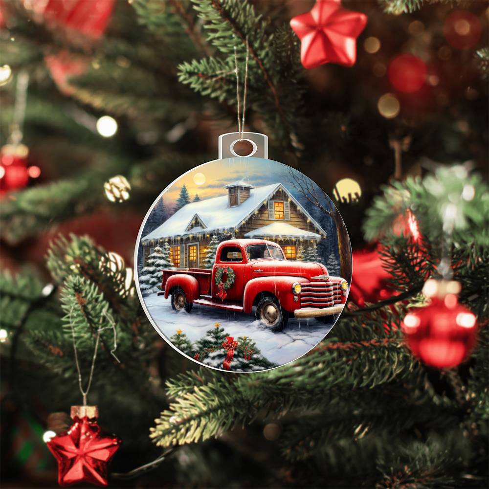 Red Truck Acrylic Christmas Ornament-[Heartfelt Family Gift]