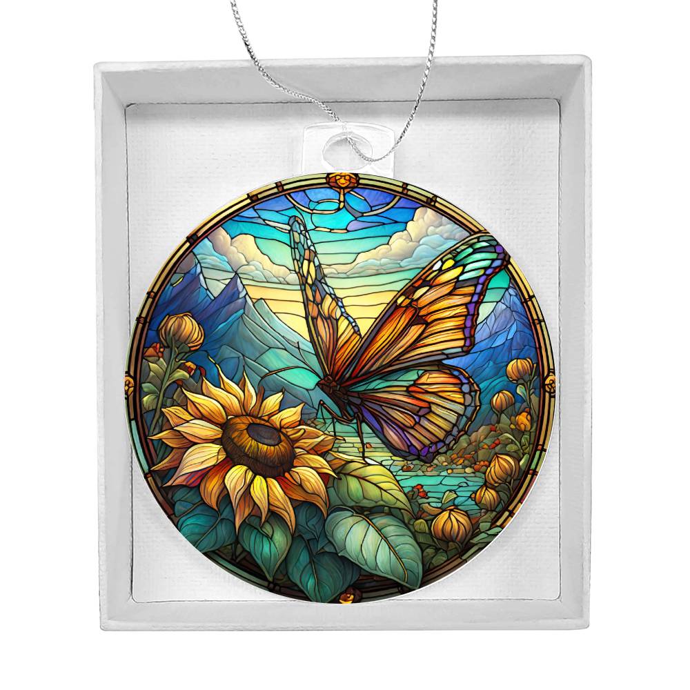Butterfly Acrylic Christmas Ornament Faux Stained Glass Look-[Heartfelt Family Gift]