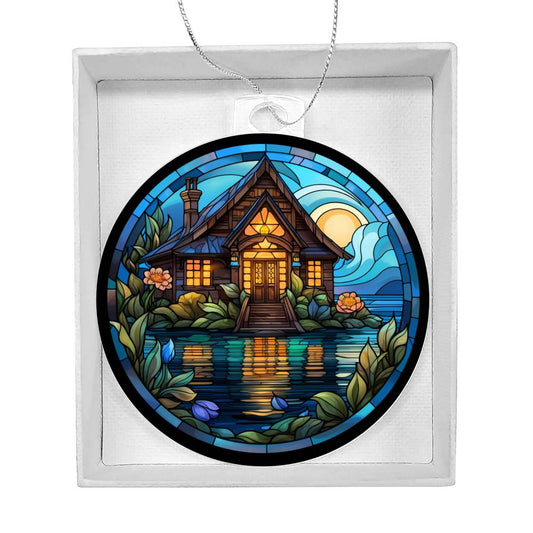 Lake House Stained Glass Christmas Ornament - Decorative Handcrafted Holiday Decoration-[Heartfelt Family Gift]