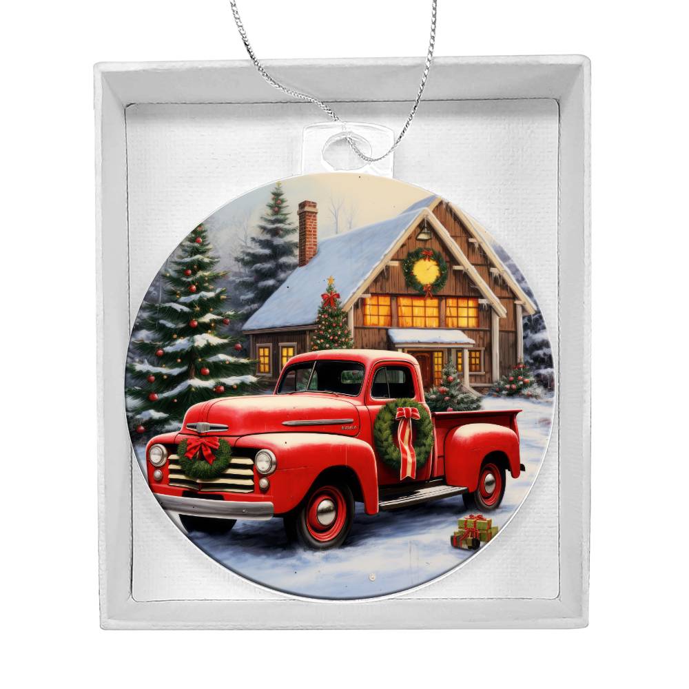 Red Pickup Truck Acrylic Christmas Ornament-[Heartfelt Family Gift]