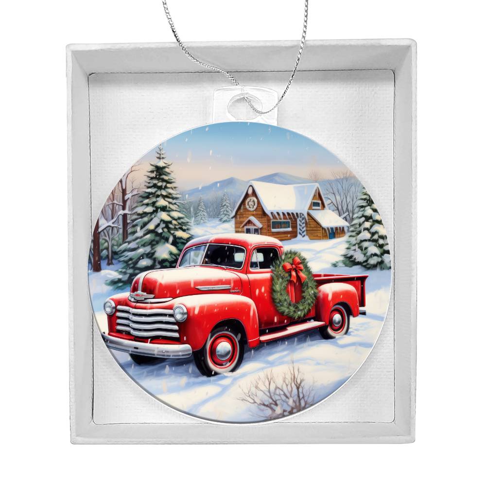 Red Pick Up Truck Acrylic Ornament-[Heartfelt Family Gift]