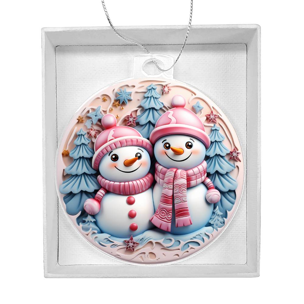Christmas Ornament - Pastel Pin and Blue Snowmen Acrylic-[Heartfelt Family Gift]