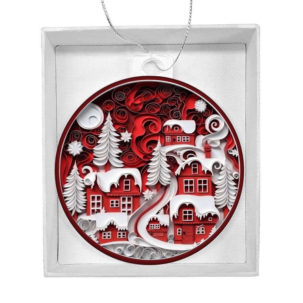 Red Christmas Village Acrylic Ornament-[Heartfelt Family Gift]