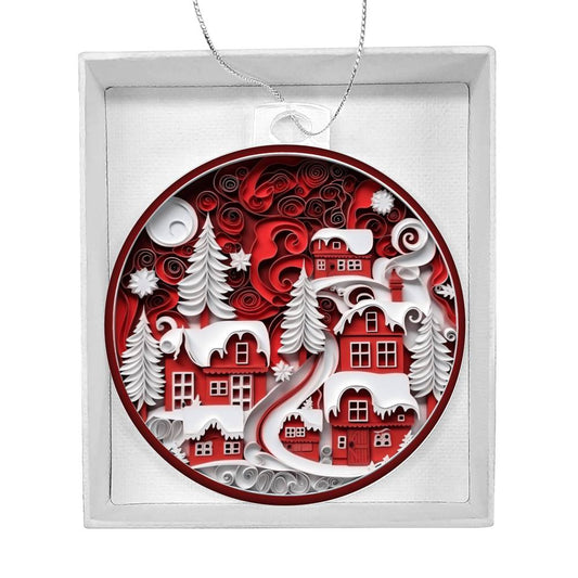 Red Christmas Village Acrylic Ornament-[Heartfelt Family Gift]