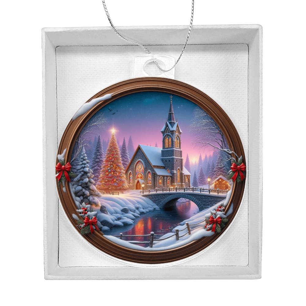 Snowy Church Acrylic Christmas Ornament