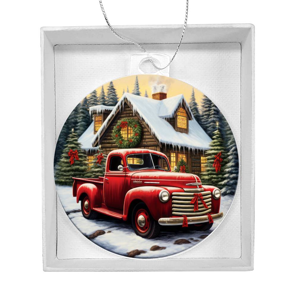 Red Pickup Truck Acrylic Christmas Ornament-[Heartfelt Family Gift]