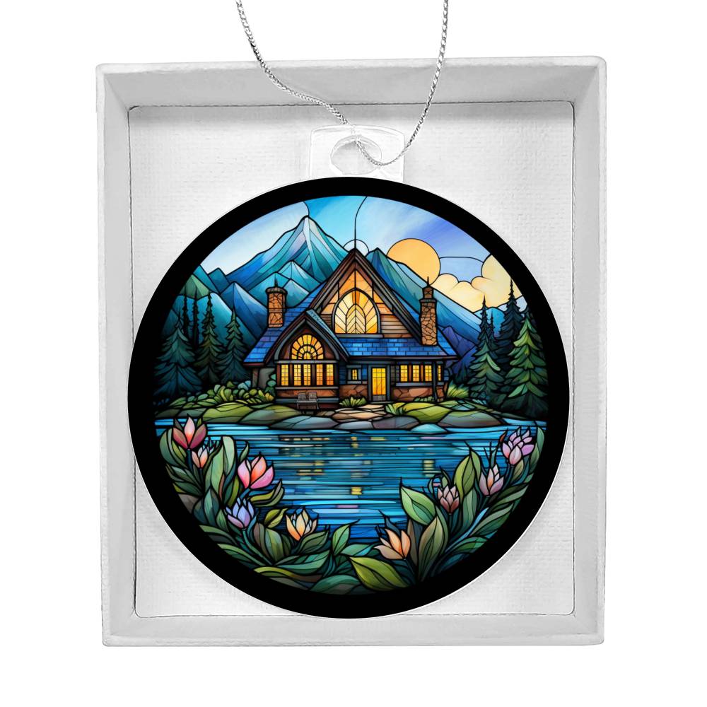 Stained Glass Lake House Christmas Ornament - Handcrafted Holiday Decor-[Heartfelt Family Gift]