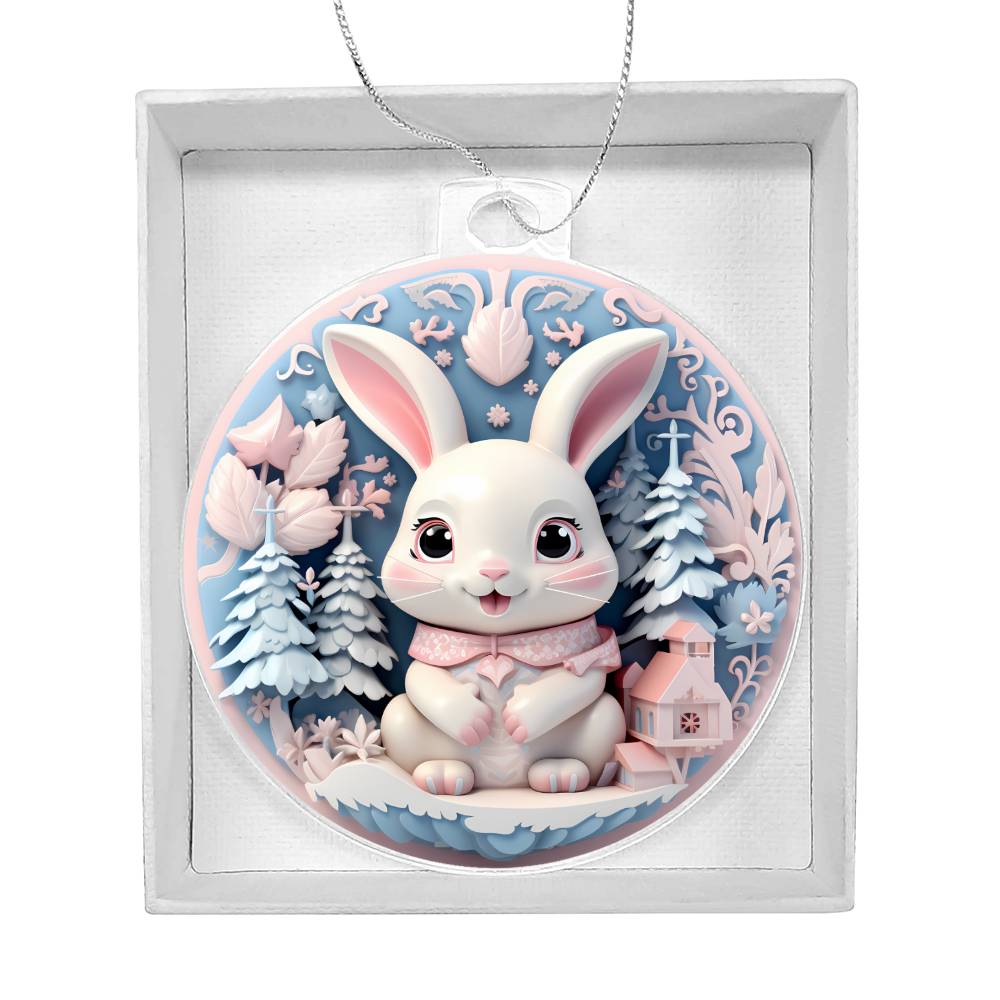 Pastel Bunny Acrylic Christmas Ornament - Pink and Blue Holiday Decoration-[Heartfelt Family Gift]
