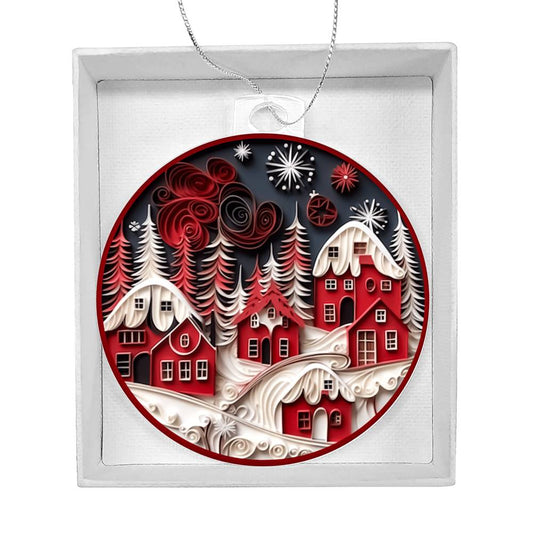 Red Christmas Village Acrylic Ornament-[Heartfelt Family Gift]