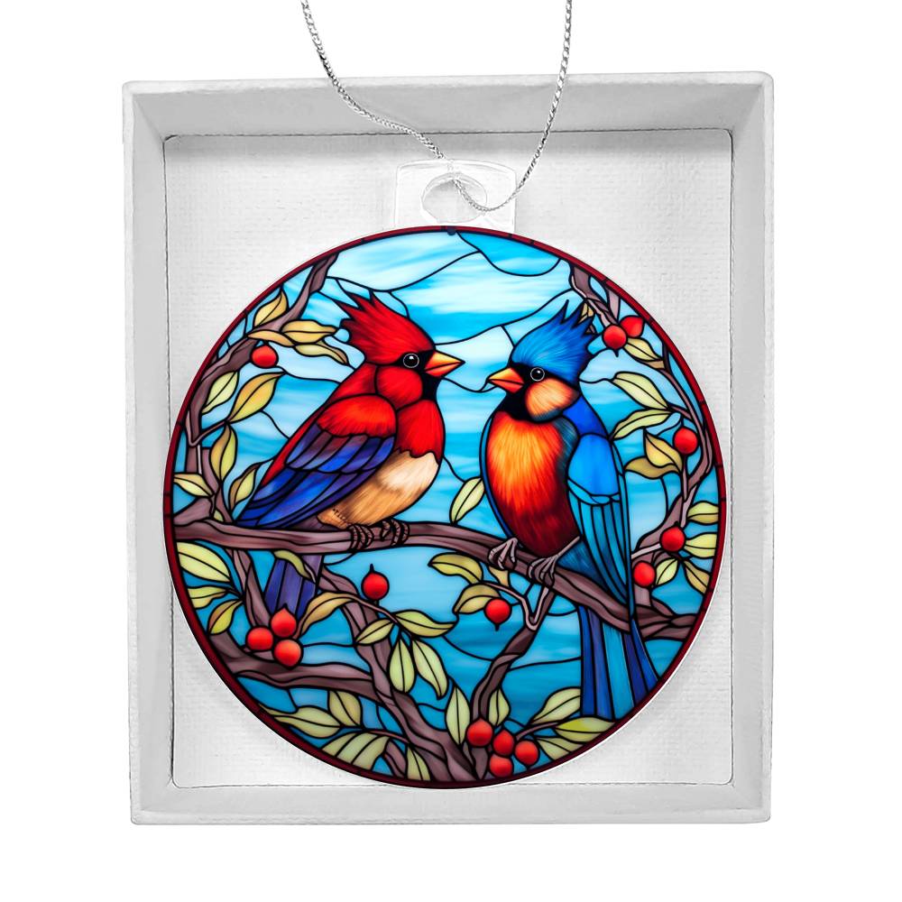 Cardinal Birds Stained Glass Effect Acrylic Christmas Ornament-[Heartfelt Family Gift]