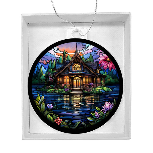 Stained Glass Lake House Christmas Ornament - Handcrafted Holiday Decor-[Heartfelt Family Gift]