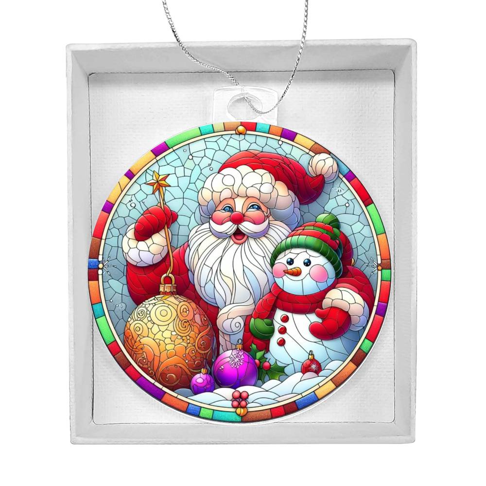 Stained Glass-Style Acrylic Christmas Ornament Santa and Snowman for Festive Decor-[Heartfelt Family Gift]