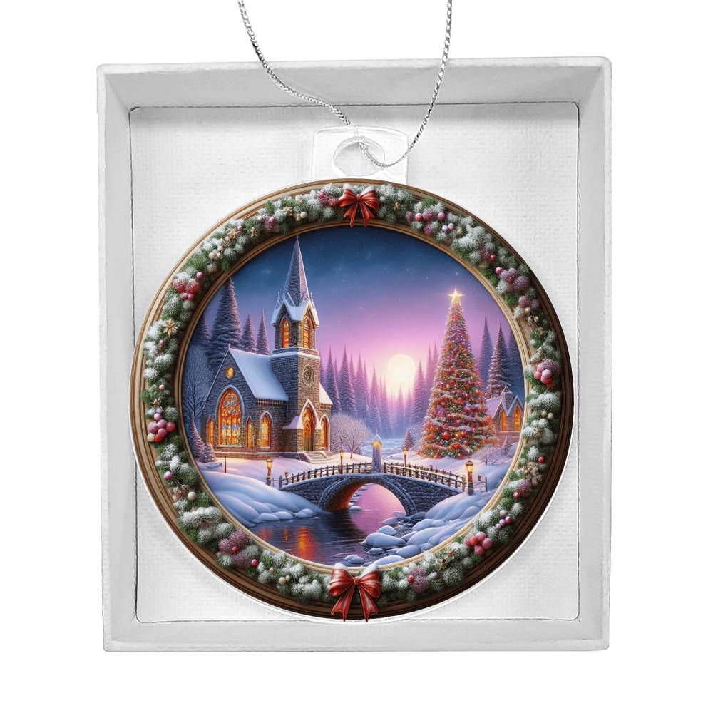 Snowy Church Acrylic Christmas Ornament
