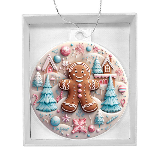 Pastel Gingerbread Man Christmas Ornament Pink and Blue Acrylic - Unique Holiday Decor-[Heartfelt Family Gift]