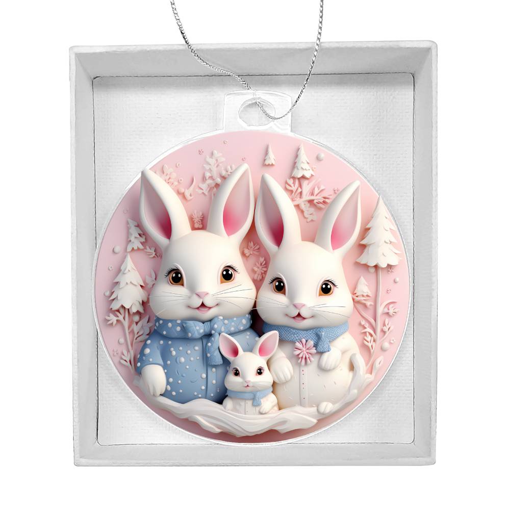 Pastel Pink and Blue Bunny Family Christmas Ornament - Acrylic Adorable Additions to Your Tree-[Heartfelt Family Gift]