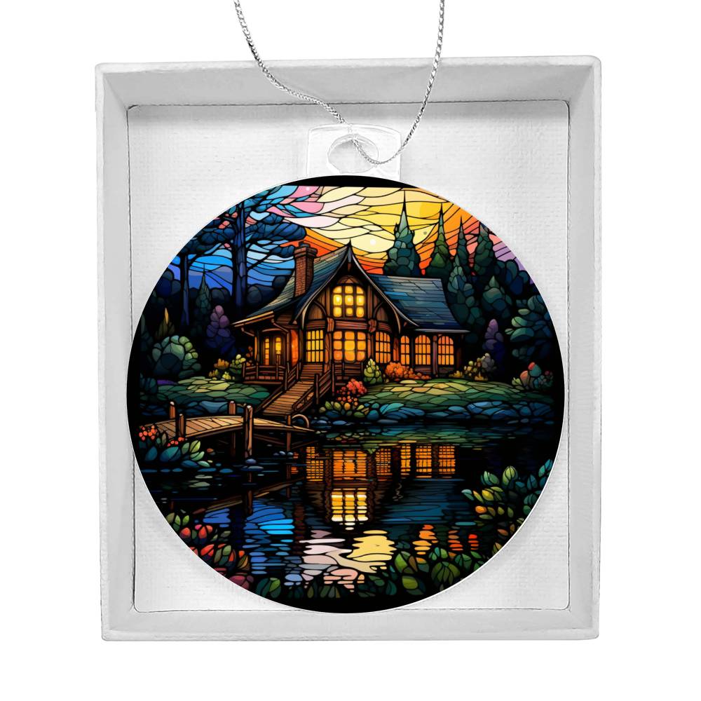 Handcrafted Stained Glass Lake House Christmas Ornament - Perfect for Decorating Your Holiday Home-[Heartfelt Family Gift]