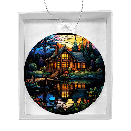 Handcrafted Stained Glass Lake House Christmas Ornament - Perfect for Decorating Your Holiday Home-[Heartfelt Family Gift]