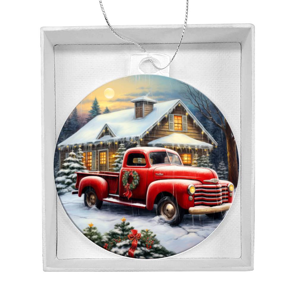 Red Truck Acrylic Christmas Ornament-[Heartfelt Family Gift]