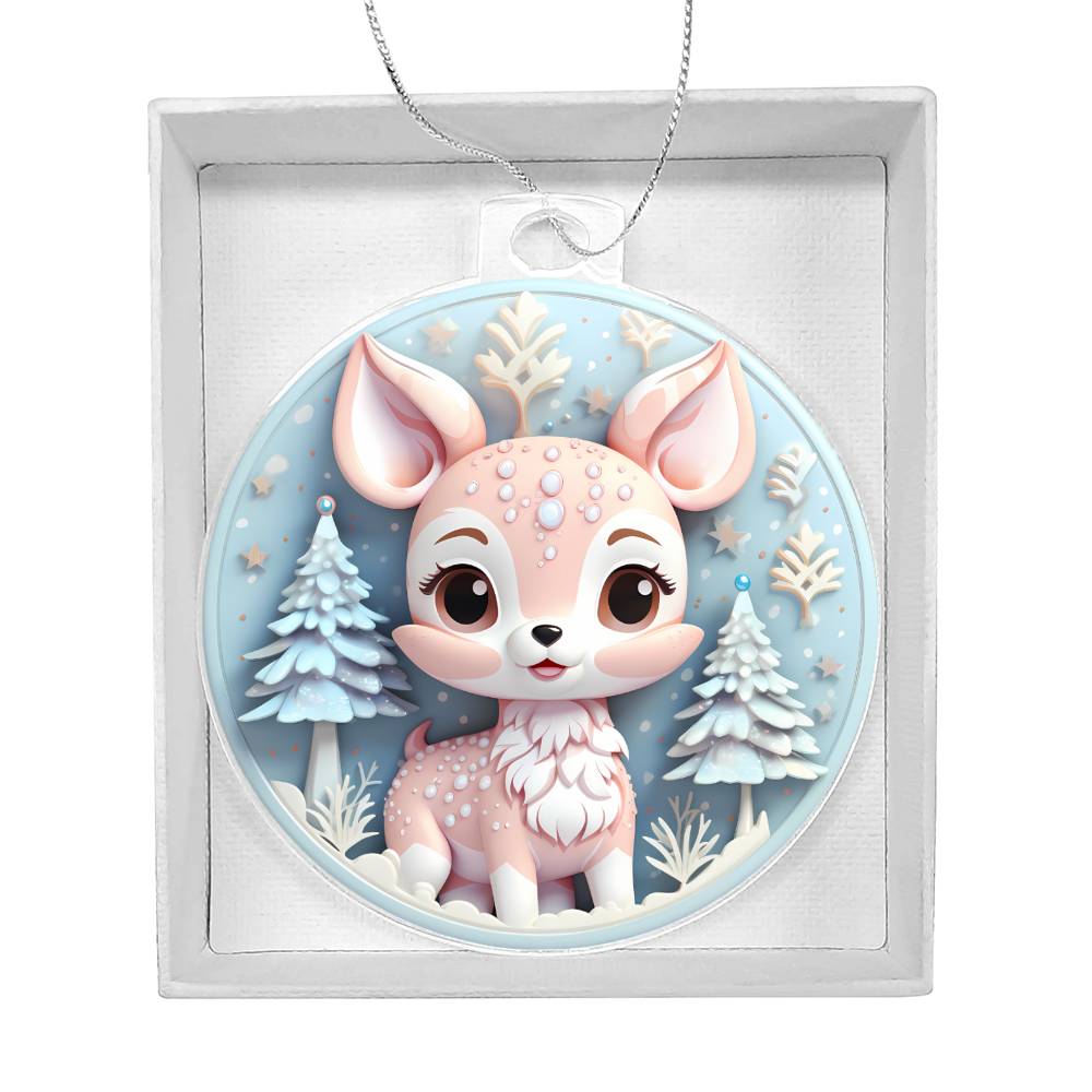 Pastel Pink and Blue Baby Deer Acrylic Christmas Ornament-[Heartfelt Family Gift]
