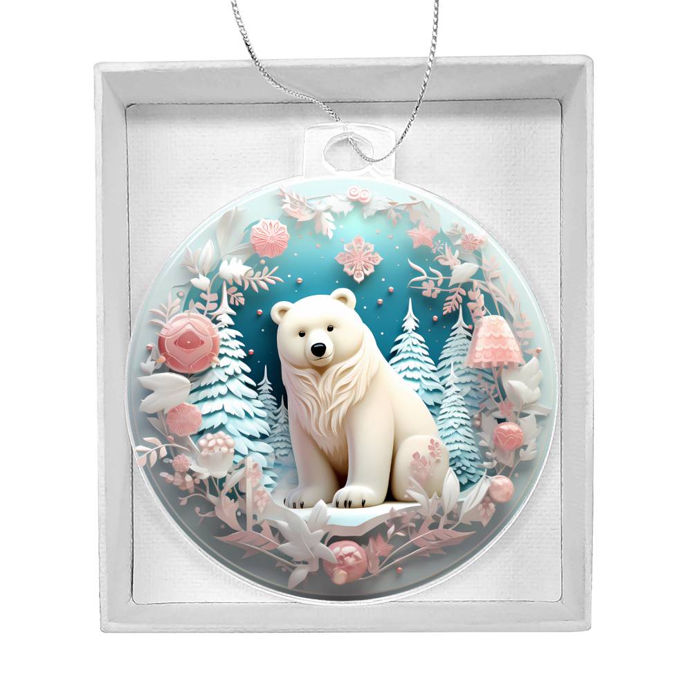 Pastel Pink and Blue Polar Bear Christmas Ornament - Acrylic Holiday Decor-[Heartfelt Family Gift]