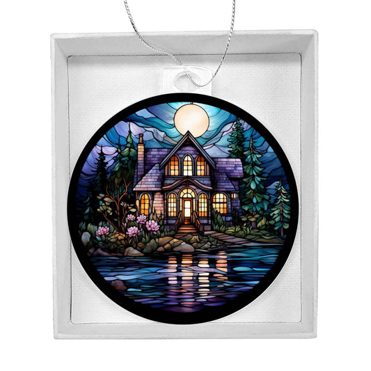 Lake House Stained Glass Christmas Ornament-[Heartfelt Family Gift]