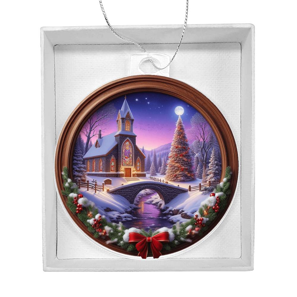 Snowy Church Acrylic Christmas Ornament