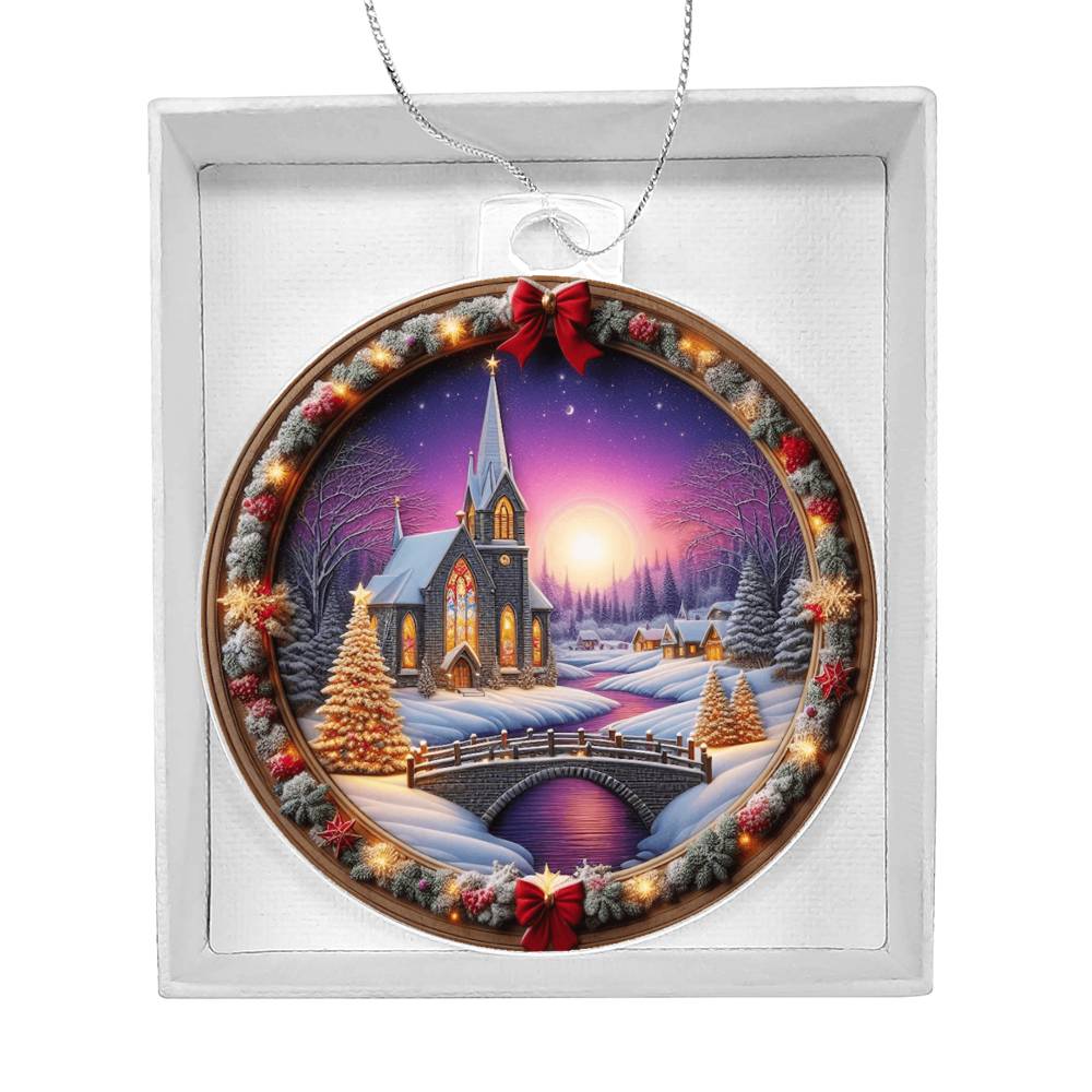 Snowy Church Acrylic Christmas Ornament