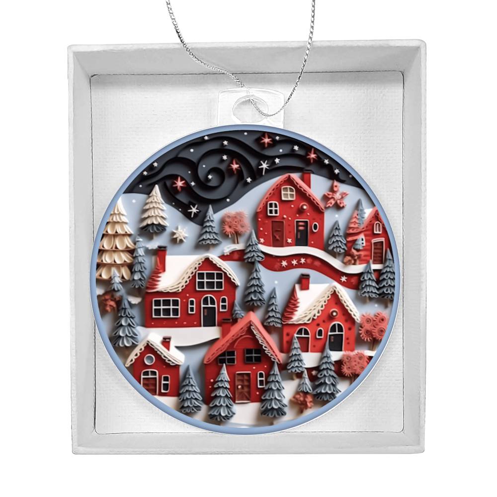 Red Christmas Village Acrylic Ornament-[Heartfelt Family Gift]