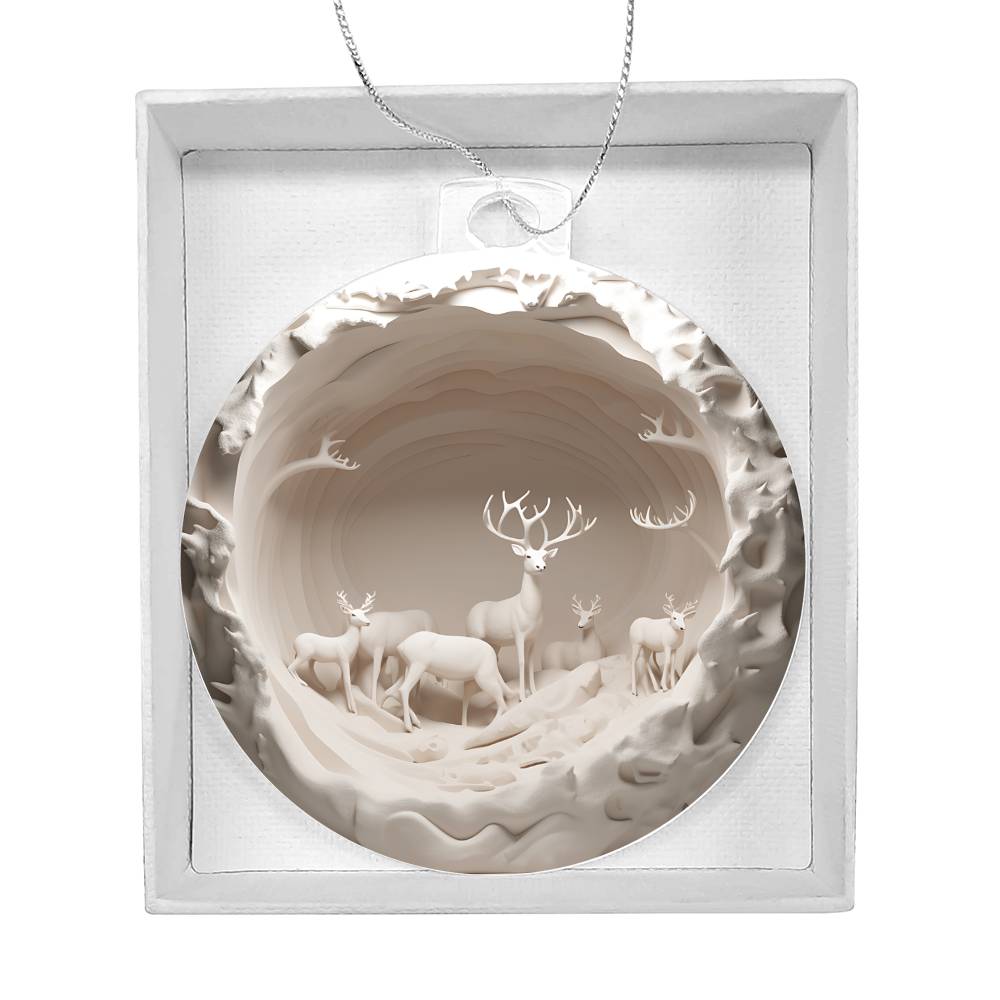 3D Winter Deer Acrylic Ornament - Handcrafted Holiday Decor-[Heartfelt Family Gift]