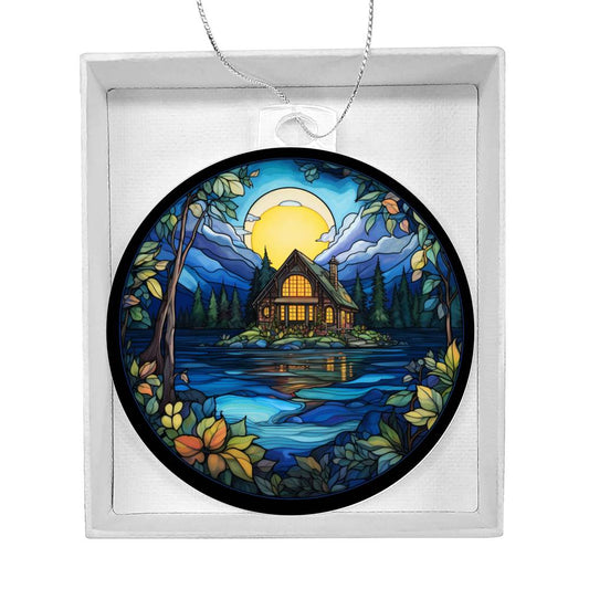 Stained Glass Lake House Ornament - Handcrafted and Unique-[Heartfelt Family Gift]