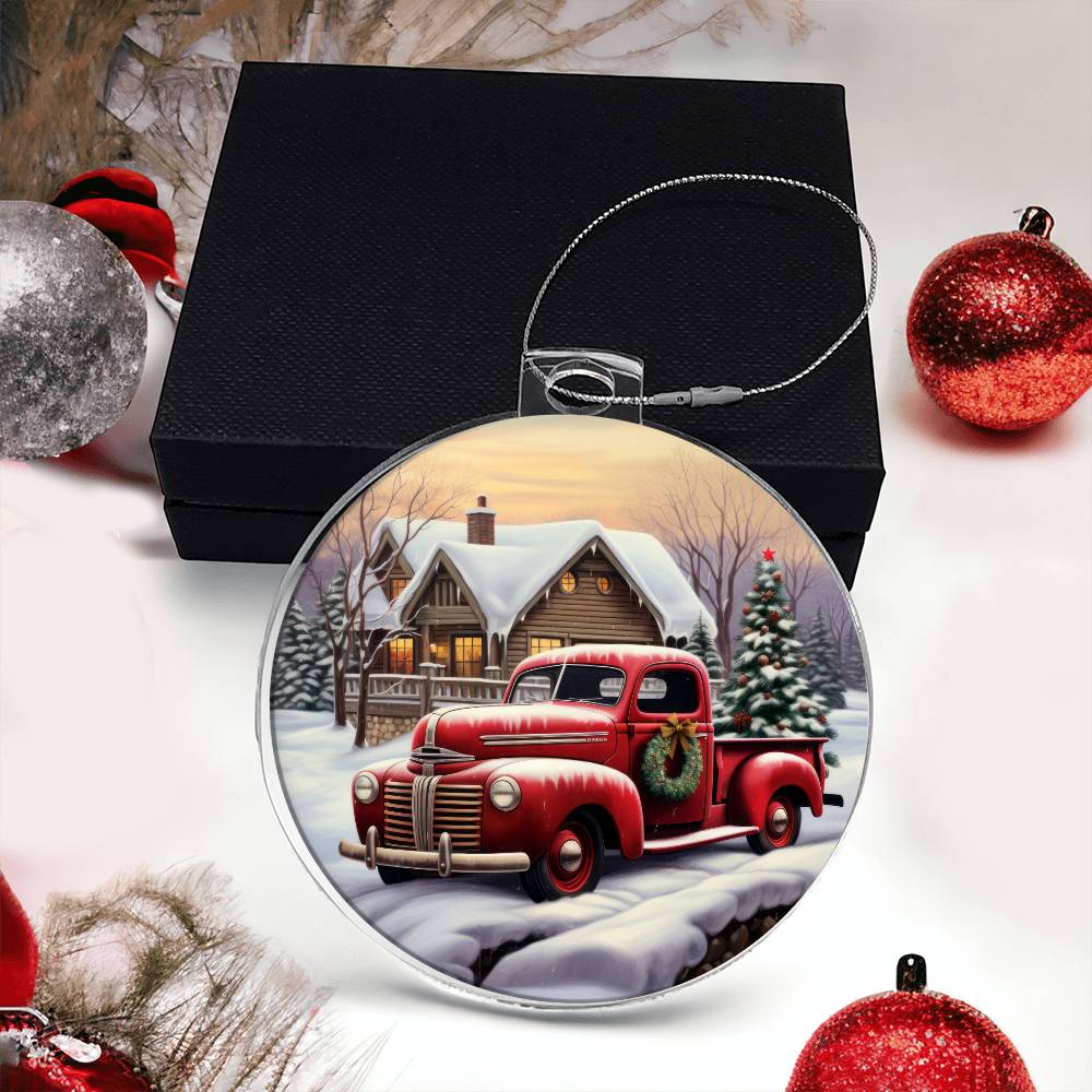 Red Truck Acrylic Christmas Ornament-[Heartfelt Family Gift]