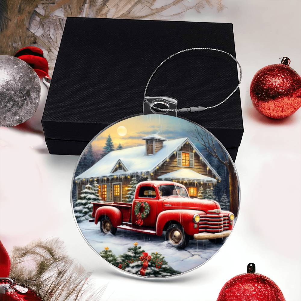 Red Truck Acrylic Christmas Ornament-[Heartfelt Family Gift]
