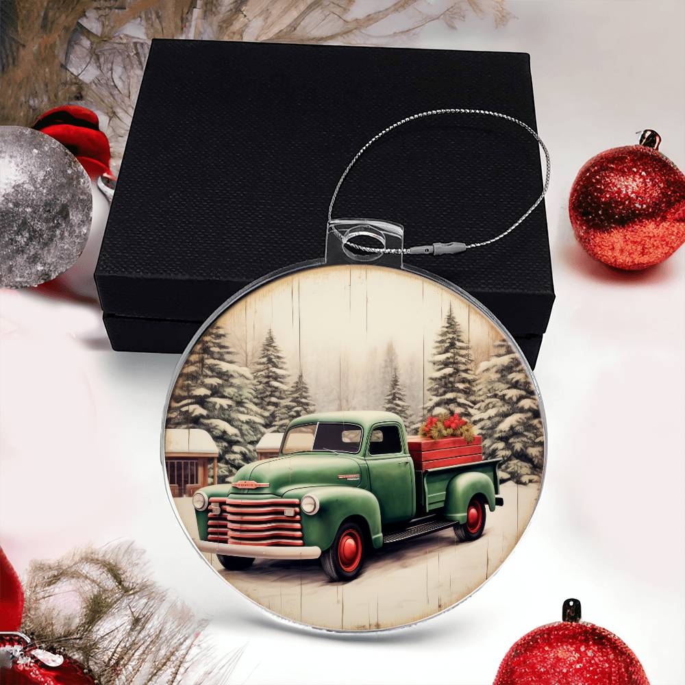 Christmas Pickup truck Acrylic Christmas Ornament-[Heartfelt Family Gift]