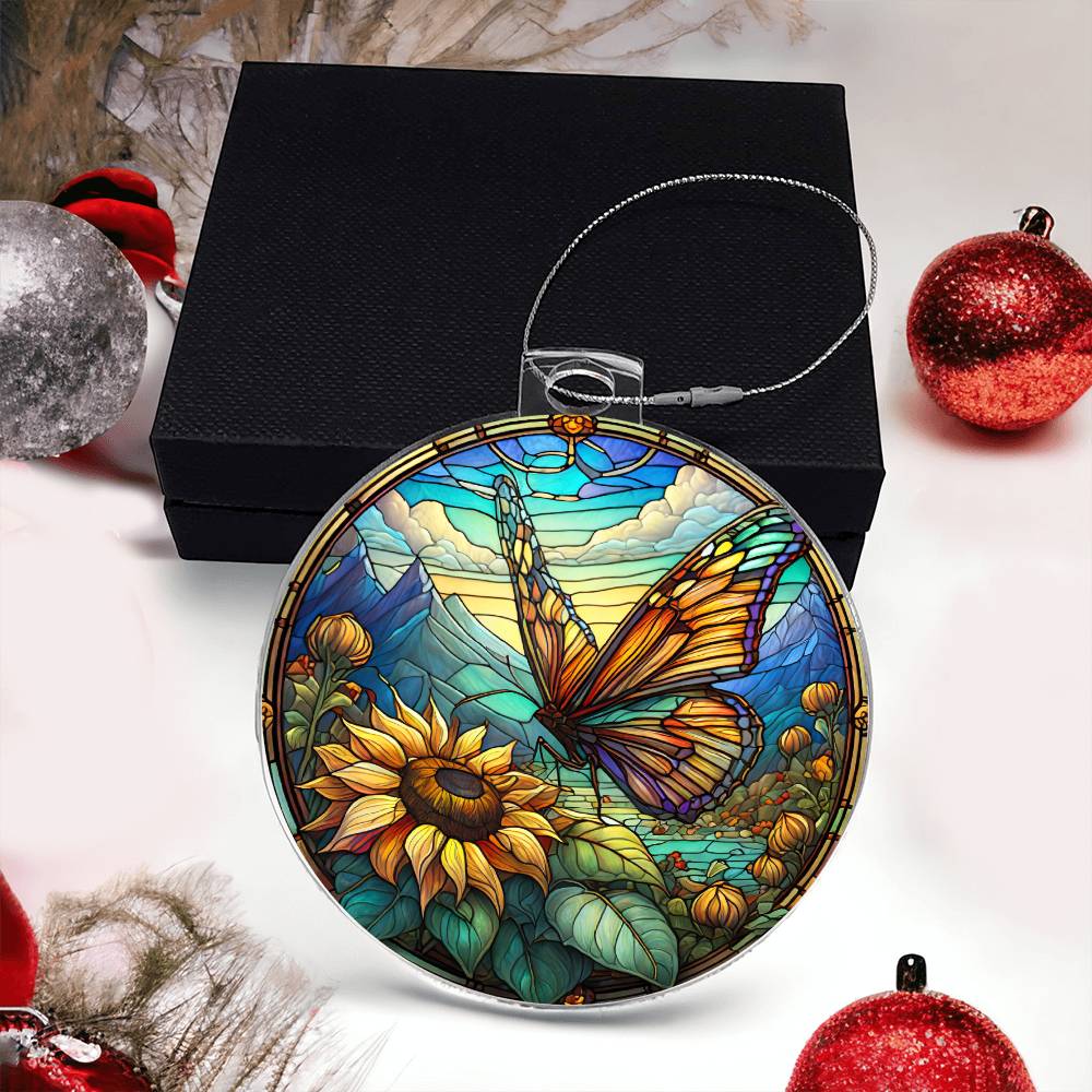 Butterfly Acrylic Christmas Ornament Faux Stained Glass Look-[Heartfelt Family Gift]