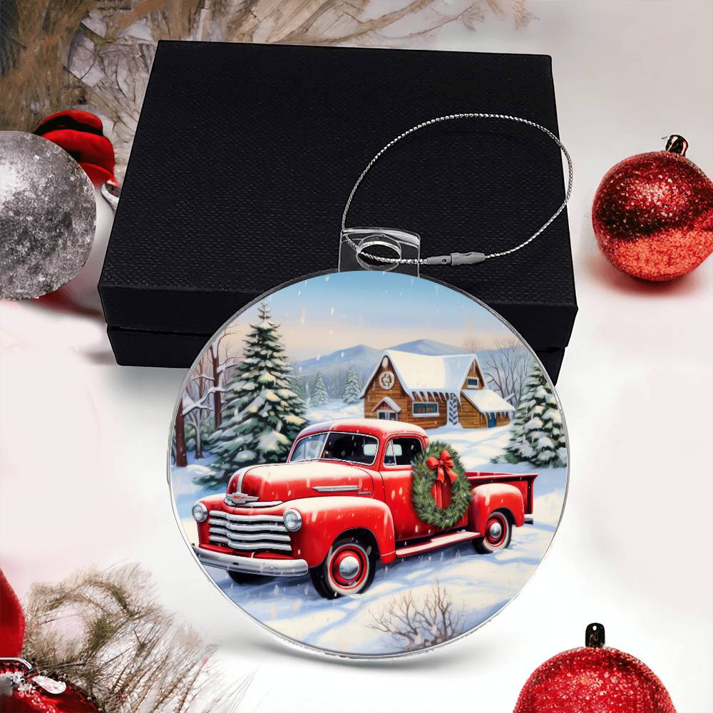 Red Pick Up Truck Acrylic Ornament-[Heartfelt Family Gift]