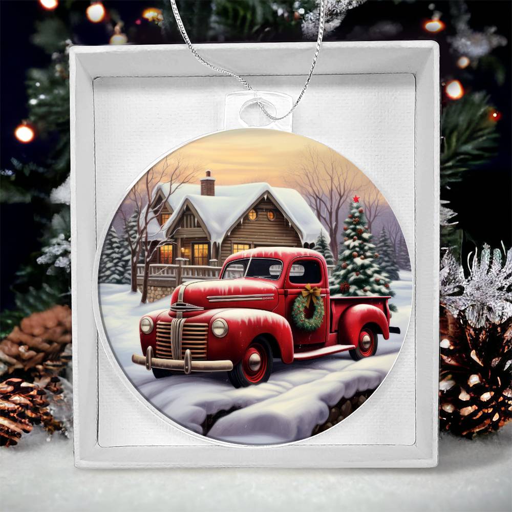 Red Truck Acrylic Christmas Ornament-[Heartfelt Family Gift]