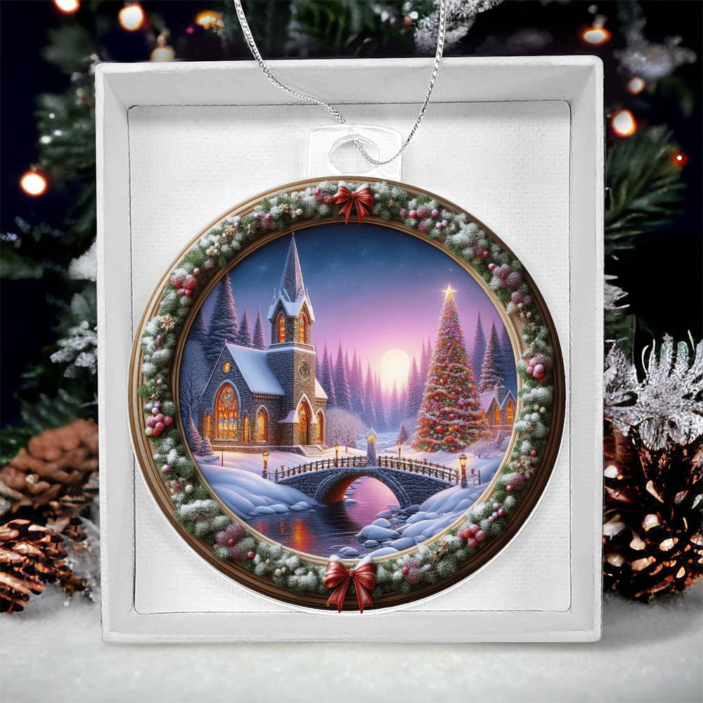 Snowy Church Acrylic Christmas Ornament