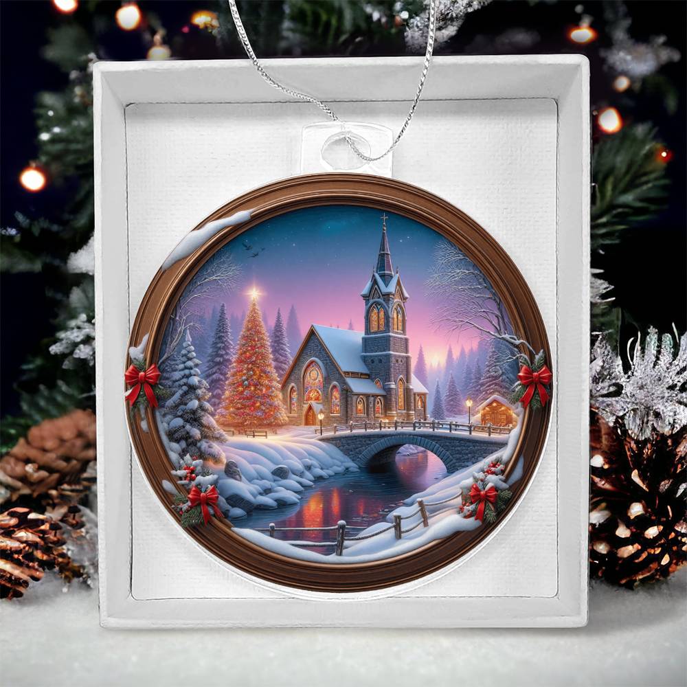 Snowy Church Acrylic Christmas Ornament