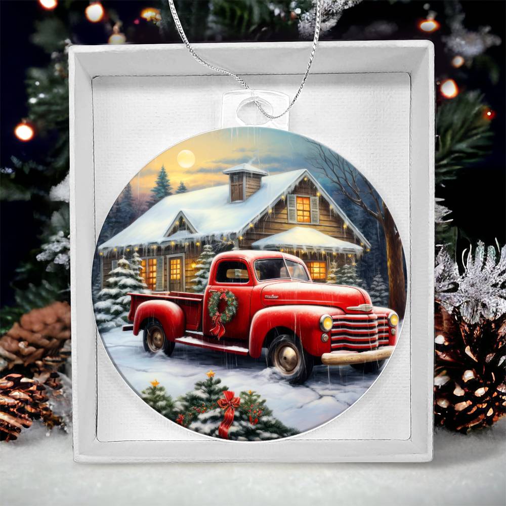 Red Truck Acrylic Christmas Ornament-[Heartfelt Family Gift]