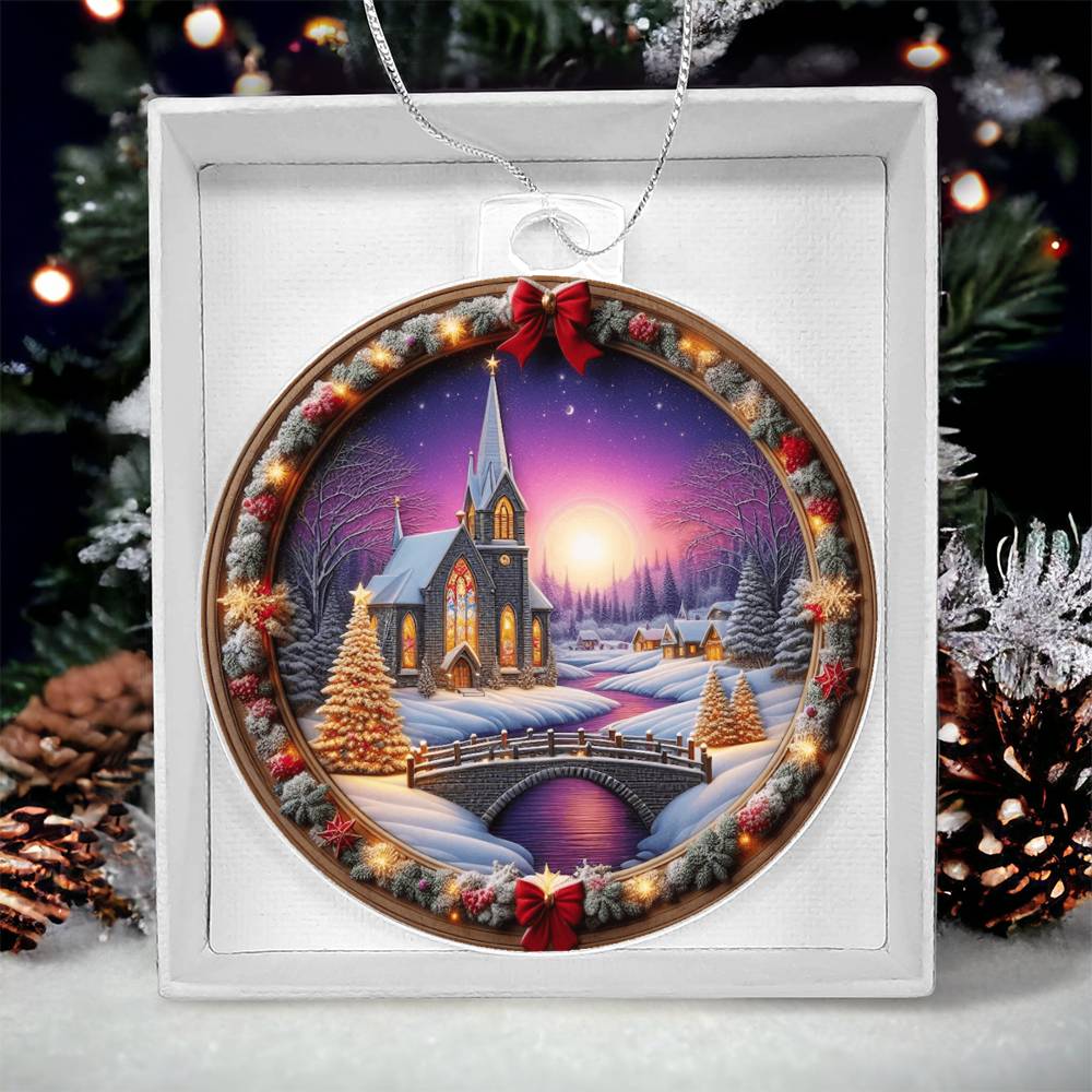 Snowy Church Acrylic Christmas Ornament