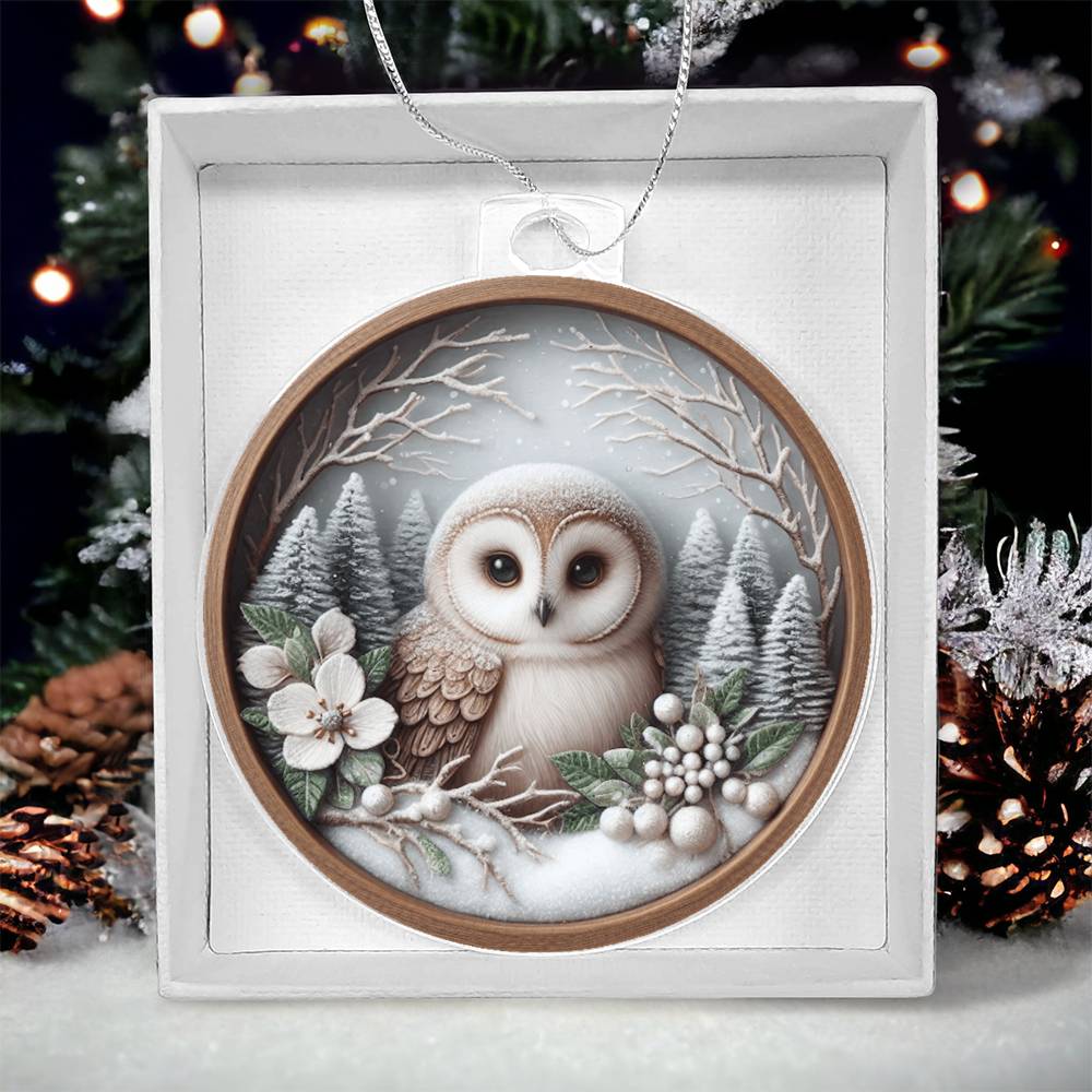 Woodland Owl 3D Effect Acrylic Christmas Ornament