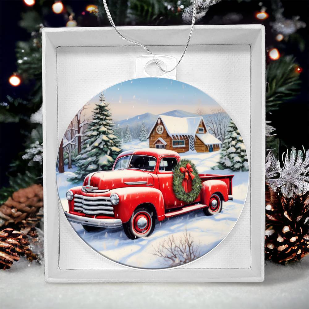 Red Pick Up Truck Acrylic Ornament-[Heartfelt Family Gift]