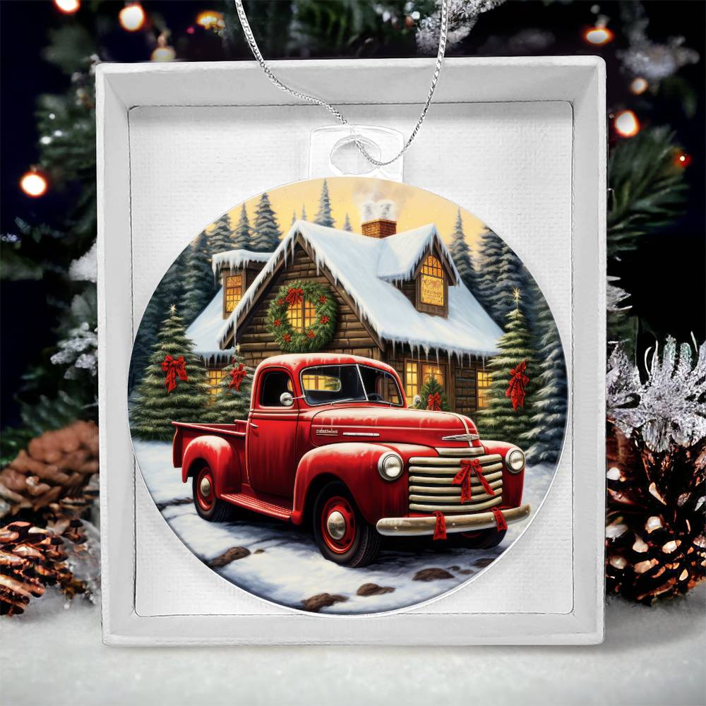 Red Pickup Truck Acrylic Christmas Ornament-[Heartfelt Family Gift]