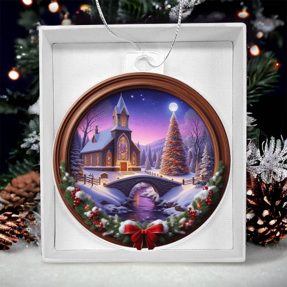 Snowy Church Acrylic Christmas Ornament