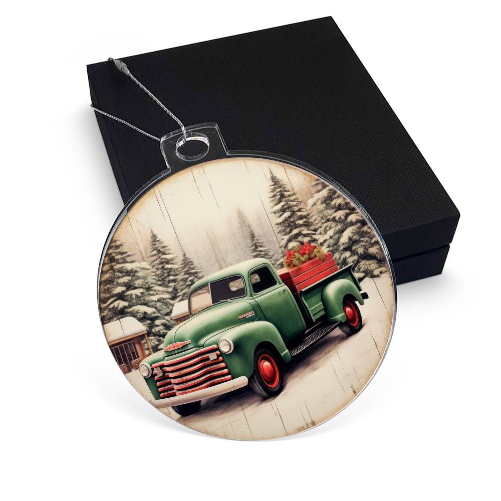 Christmas Pickup truck Acrylic Christmas Ornament-[Heartfelt Family Gift]