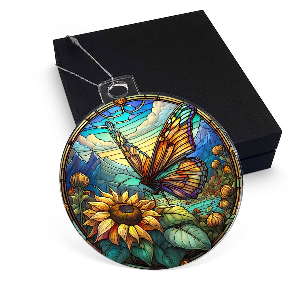 Butterfly Acrylic Christmas Ornament Faux Stained Glass Look-[Heartfelt Family Gift]